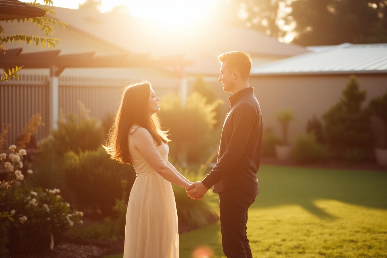 A couple holding hands at golden hour